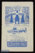 1950/51 Coventry City v Galatasaray (Turkey) friendly match programme 18 September 1950 at Highfield