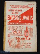 Pre-War 1937/1938 England v Wales (full international) at Middlesbrough match programme, Sellotape