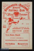 1949/50 Bournemouth v British Army friendly match programme 26 November 1949, 4 pager; good. (1)