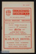 1959/60 Accrington Stanley v Southend Utd Div. 3 match programme 26 March 1960, good (1)