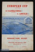 1959/60 1st match in the European Cup; Linfield v IF Kamraterna (Sweden) official match programme