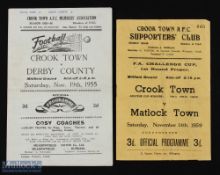 Crook Town in the FA Cup; 1955/56 v Derby County (typed result), 1959/60 v Matlock Town; fair. (2)