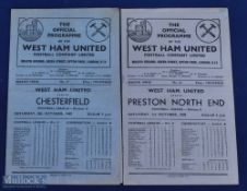 1949-50 West Ham United Home programmes - Preston North End with a horizontal crease, Chesterfield