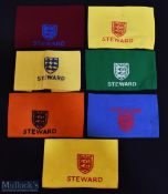 7x Football Association Wembley Stadium stewards' armbands, in yellow, green, yellow, maroon and