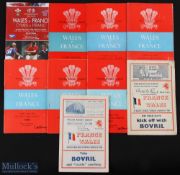 1948-1964/99 Wales v France Rugby Programmes (9): Good home issues to '64, only missing 1952 & inc