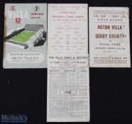 Selection of Aston Villa home programmes 1945/46 Derby County (FAC) (souvenir issue by Ross), 1947/