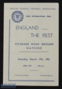 1951 England v The Rest schools international trial at Watford 17 March 1951, 4 pager; good. (1)