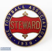 1938 The Football Association Steward Final Tie Enamel Badge, with makers mark on back of