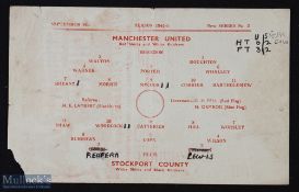 1944/1945 Manchester United v Stockport County War League North match programme 9 September 1944;