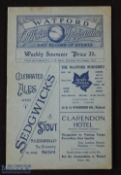 1921-22 Watford v Aberdare Athletic Football programme, missing 1st page