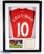 Philippe Coutinho Signed Liverpool FC Home replica Football Shirt in red, signed to the reverse,