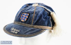 1949-50 Bert Williams England International Football Cap, dark blue with grey edging, with 3 cord