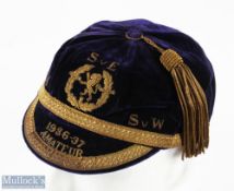 1936-37 Scotland International Football Cap the dark blue cap with Rampant Lion emblem and inscribed