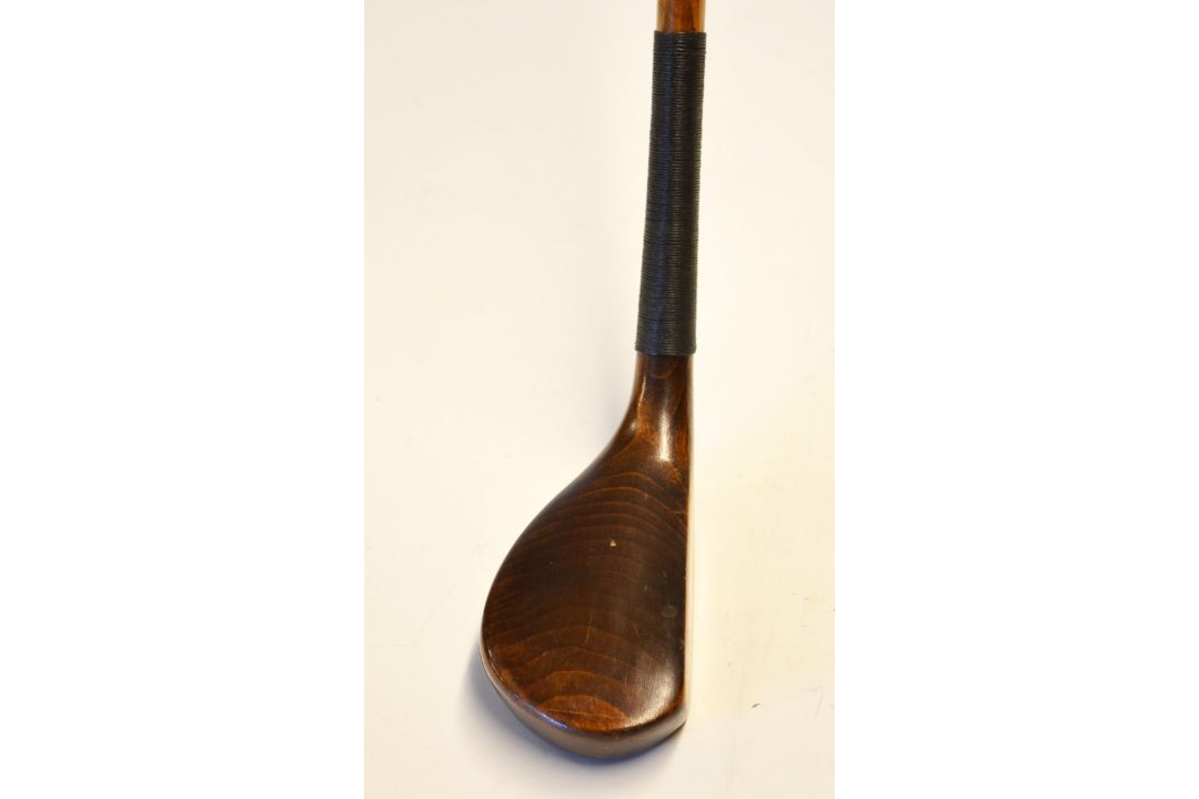 Late longnose beech wood replica putter - fitted with full length thick hide grip - overall 37" - - Image 1 of 3