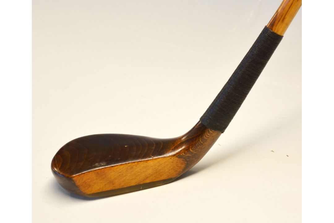 Late longnose beech wood replica putter - fitted with full length thick hide grip - overall 37" - - Image 2 of 3
