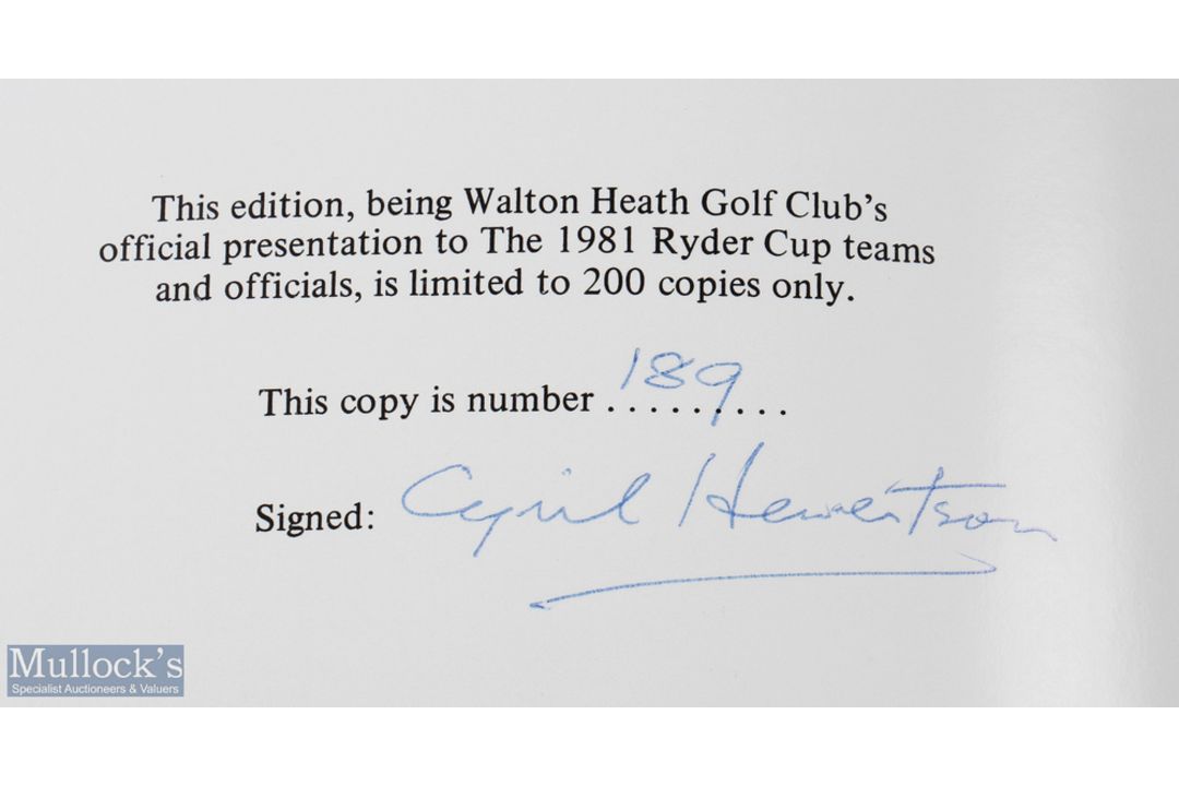 1981 Ryder Cup Official signed ltd ed Walton Heath Golf Club History et al (3) - presented to both - Image 2 of 2