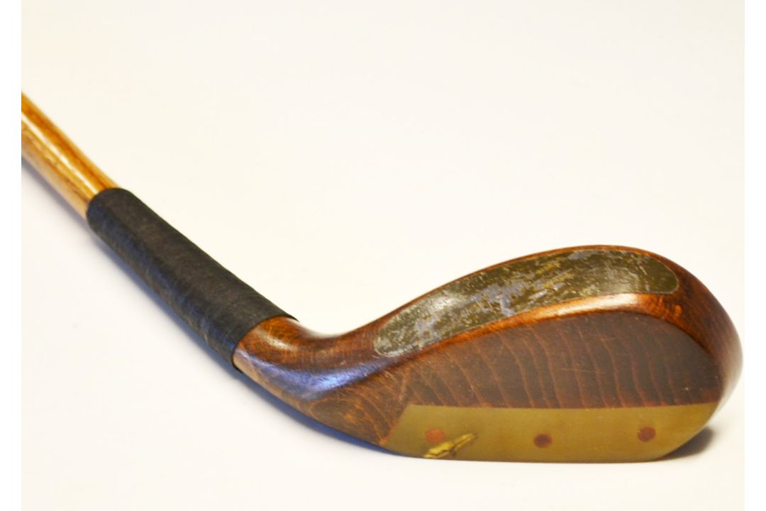 Late longnose beech wood replica putter - fitted with full length thick hide grip - overall 37" - - Image 3 of 3