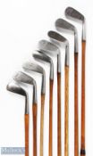 8x Assorted Irons to incl R Forgan St Andrews gold medal matched set No4 iron, The FG Tait cleek