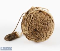 Central core wound with twine golf ball to be covered with guttie, based on the Nicholson patent