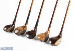 5x Various socket neck woods to incl C Wallace St Albans stripe top driver, Martin and Kirkcaldy