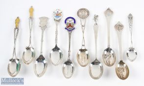 10x Golfing Hallmarked Silver Teaspoons - inc Barlow Hall, Manchester MGC, New Delhi, Burhill