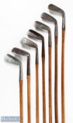 7x Various Irons to incl Harry Vardon signature mid iron by Tom Stewart, Hawkins never rust '