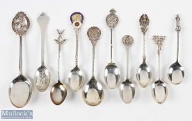 10x Golfing Hallmarked Silver Teaspoons - inc Great Yarmouth & Caister, Royal Wimbledon, Sutton