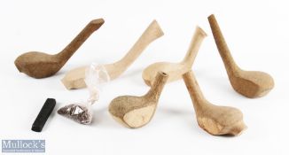 Golf Club making items - 6x Persimmon Golf head blank incl 1x socket heck putter and scare neck