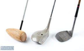 3x Interesting steel shafted golf clubs to inc' Ben Sayers large head 'digger' iron with heavily
