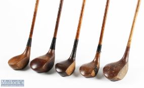 5x Various socket head woods to incl W B Smith large head driver, another stamped JW Gaudin large