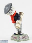 Reproduction Dunlop Caddy Papier Mache Figure standing holding bag on naturalistic base with We Play