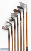 7x Various Irons to incl Large head Gibson of Kinghorn fairlies patent anti shank No8 niblick,