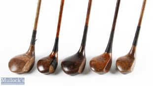 5x Assorted Socket neck woods to incl large head driver stamped J Humphrey Tunbridge Wells with