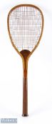 c1890 John Piggot Milk Street, London Wooden Flat Top Tennis Racket, with unusual green and red