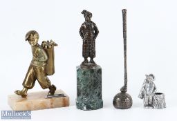 Golf Collectables to include a golf caddie match striker on marble base #21cm tall, a bronze