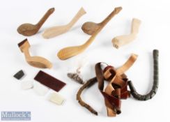 Golf Club making items to incl 6x Assorted head blanks for woods, all scare necks t/w back of grip