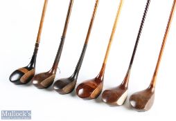 5x Various socket neck woods to incl a Gus Faulkner special stripe top brassie, a Fred Robson of