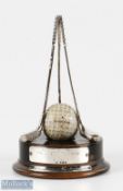 1932 Silvertown 'Hole in One' Silver Trophy having 3x golf clubs mounted on wooden base with