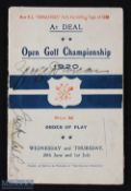 Rare and unknown 1920 Open Golf Championship Programme and remarkably been signed by The Open Winner