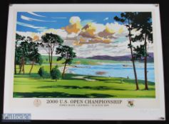 2000 US Open Championship Golf Poster signed by Artist Ken Reed. Pebble Beach California 15th-18th