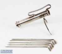 Early 20th century Silver Novelty Golf Bag and Club Cocktail Stick Set modelled as a golf caddy with