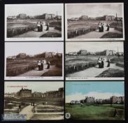 Collection of early 20th c St Andrews Golf Links Postcards (6) - 4x similar scenes with Ladies in
