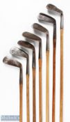 7x Mixed Irons to incl Maxwell model flanged sole driving iron, 3x Spalding irons for G Robins mid
