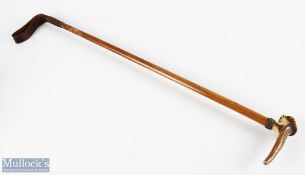 Antique Leather Horse Riding Hunting Crop/Whip with a Hunt Monogram to Horn Handle, fine brass