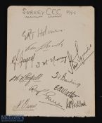 1935 Surrey County Cricket Autograph Page of Signatures, 16 signatures on both sides of page in