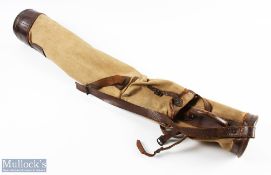 Leather and canvas Golf Club 'Pencil' bag with leather shoulder strap, carry handle, front pocket
