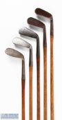 5x Assorted Irons to incl 2x Tom Stewart irons - a no 2 mashie and a mashie, Harrods of London mid
