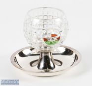 Cut Glass and Silver Plated Match Holder with 19th Hole Design round cut glass body with square