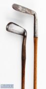 2x Interesting Anti-Shank clubs a smith's Patent wing toed lofting iron and a Fairlie's patent