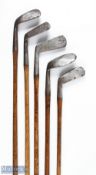 5x Left Hand Assorted irons to incl Forgan St Andrews mashie smf, Carruthers patent for W Gaudin